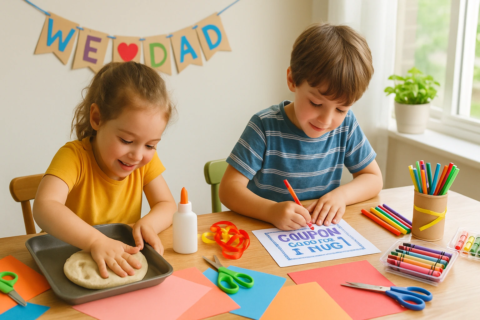 Children working on handmade Father's Day projects